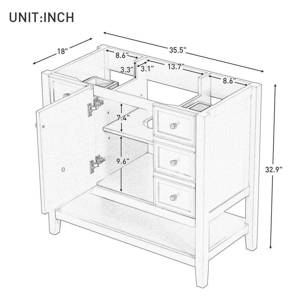 Unbranded 36 in. Freestanding Bath Vanity Cabinet without Top in Black with 1 Cabinet and 3 Drawers (3)