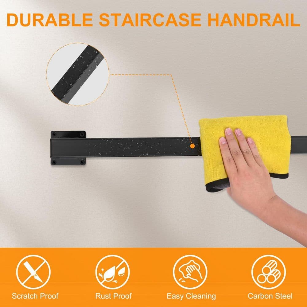 Unbranded 120 in. Cast Iron Handrail for Cable Railing System, Wall Mount Square Tube Stair Grab Handle, 1-Pack (3)