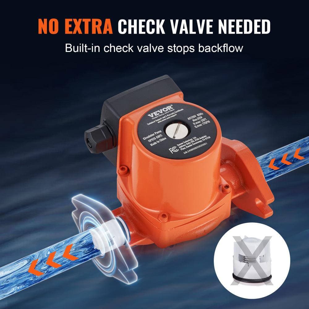 VEVOR UPS15-58FC Hot Water Recirculating Pump 17 GPM 1 in. NPT Flange 3-Speed Circulator Pump for Home Water Heater System (3)