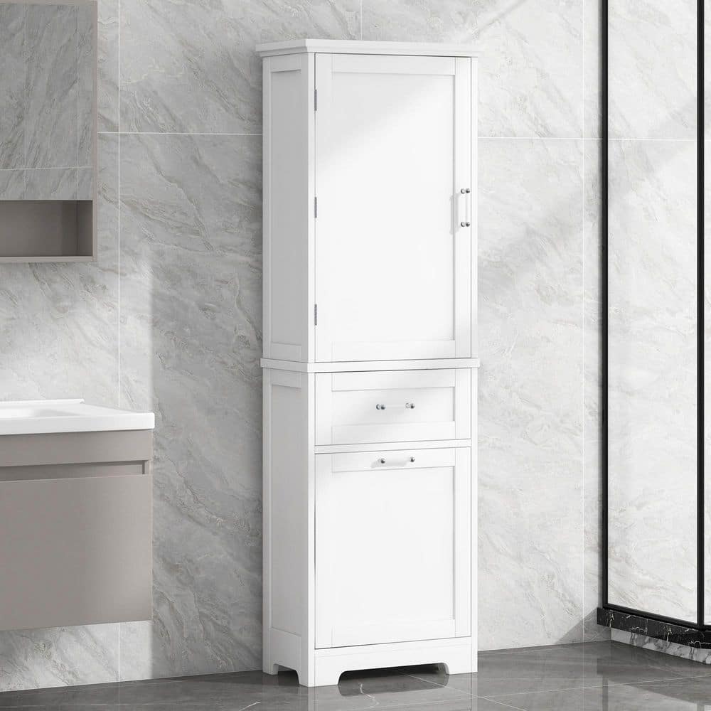 Tatahance 20 in. W x 13.5 in. D x 68.4 in. H White MDF Board Linen Cabinet with Two Drawers and Adjustable Shelf (2)