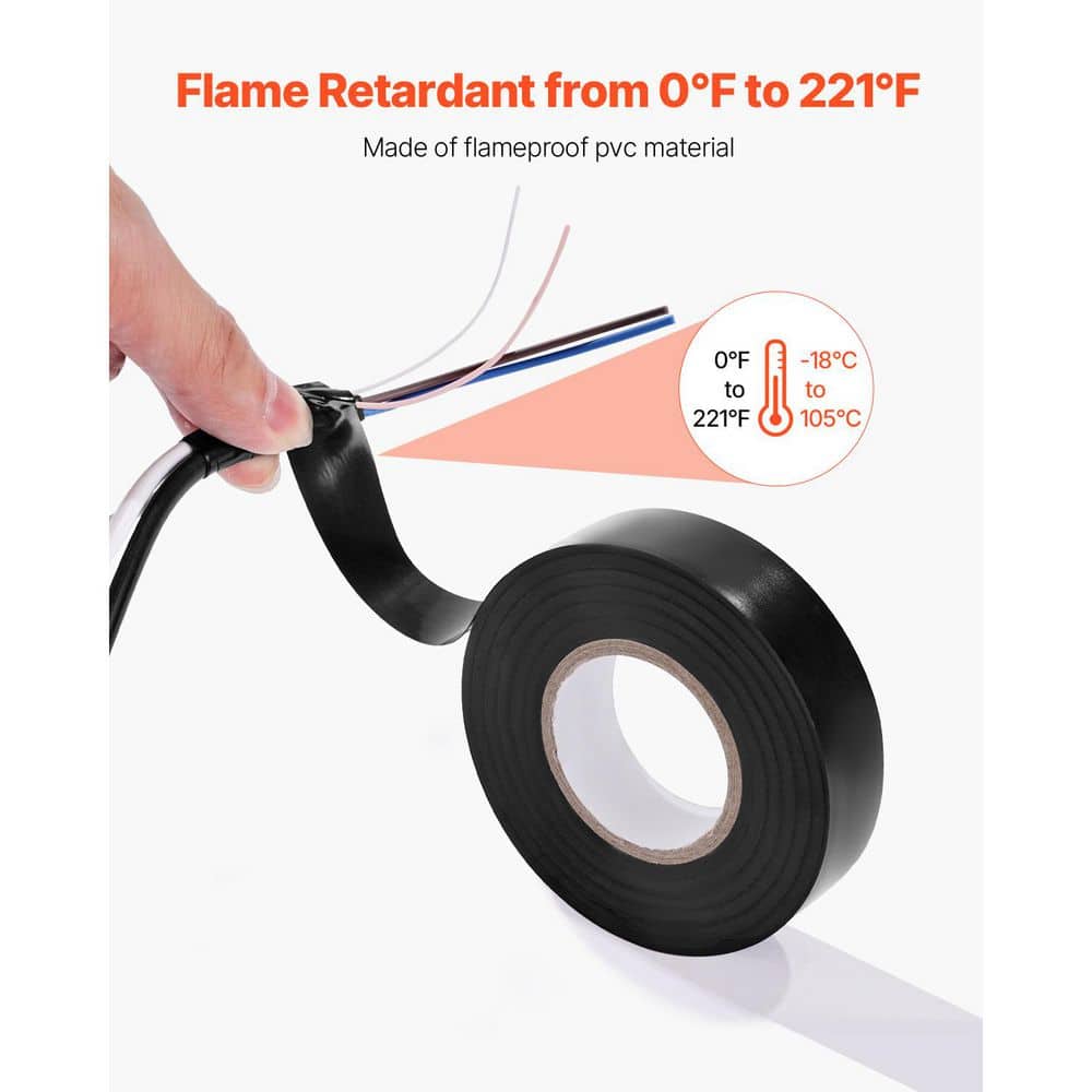 SKYSHALO 3/4 in. x 66 ft. 600-Volt Electrical Tape Black (1-Pack), General Purpose PVC Insulating Wire 0℉ to 221℉ Flame Retardant (2)