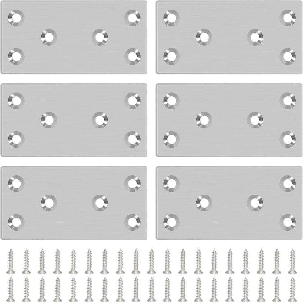 KIWDZFU 3.11 x 1.57 1.8-Guage Stainless Steel Flat Metal Bracket with Holes for Wood Furniture 6-Pack (1)