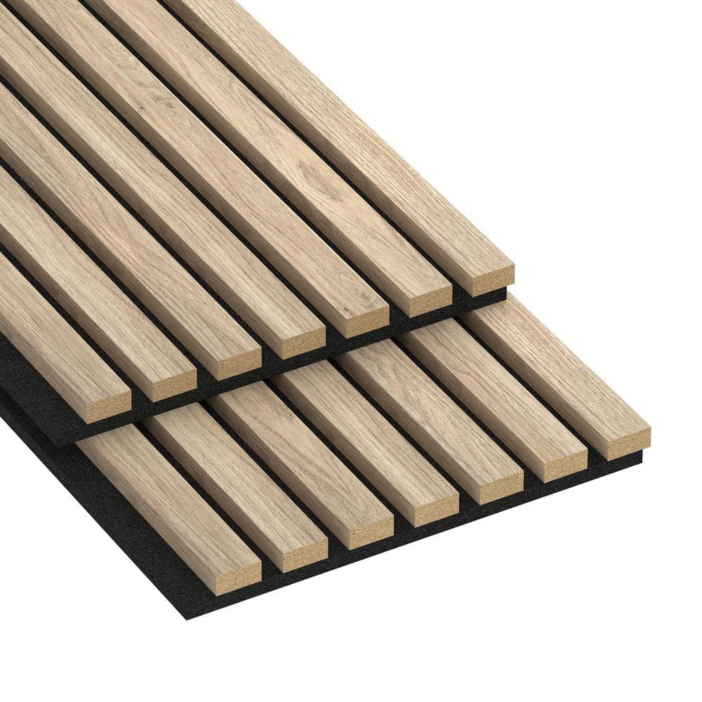 Ejoy 104.38 in. x 11.25 in x 0.875 in. Acoustic Vinyl 7 Grid Slat Wall Siding Board in Maple Color (Set of 2 Piece) (1)