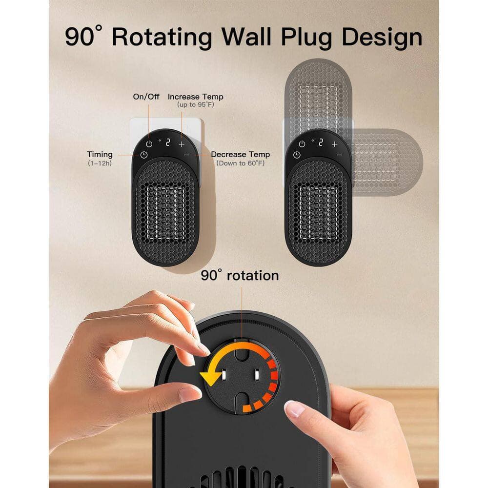 Unbranded 450W PTC Plug-in Space Heater with 12H Timer, LED Display, Touch Buttons, Overheat Protection,3s Fast, Black Furnace (2)