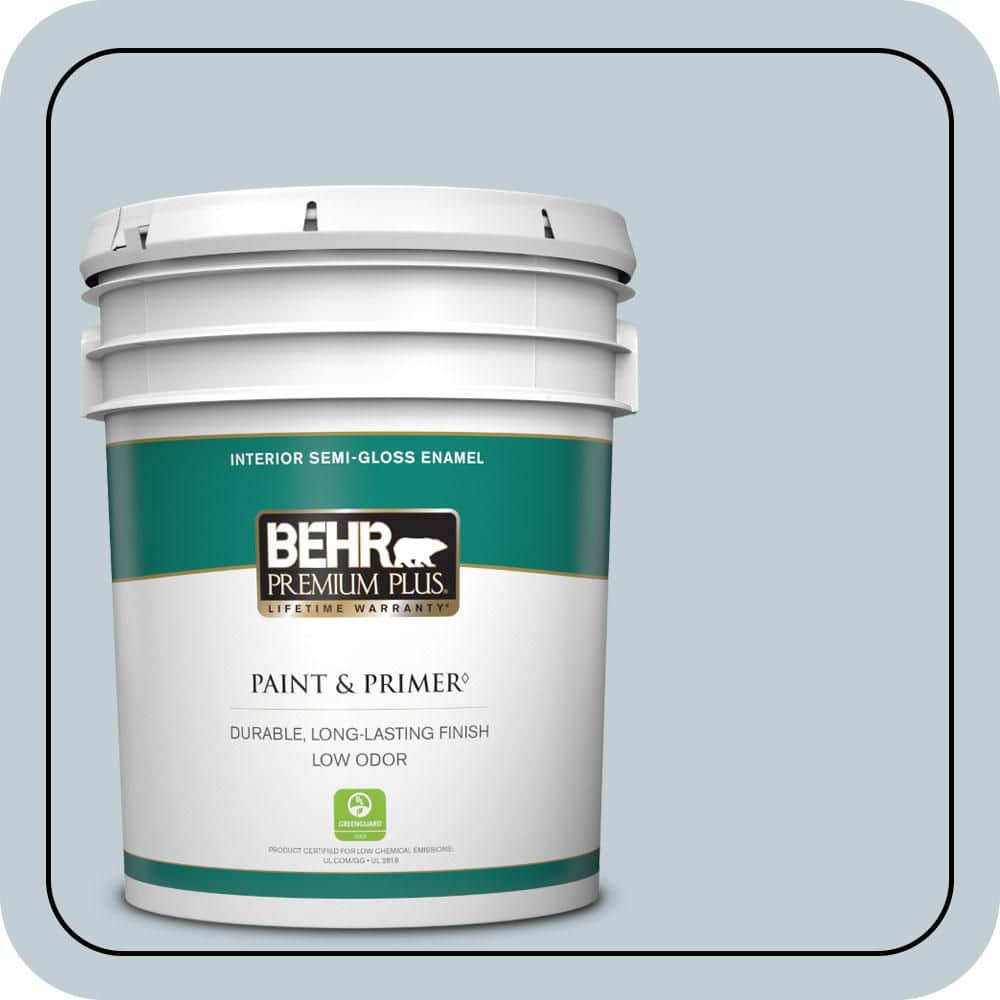 BEHR PREMIUM PLUS 5 gal. #MQ3-58 Alice White Semi-Gloss Enamel Low Odor Interior Paint & Primer