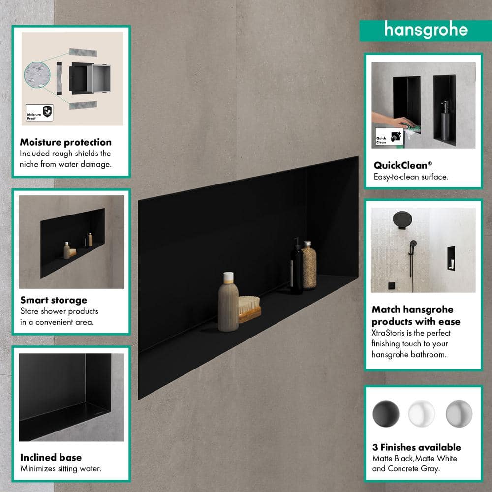 Hansgrohe XtraStoris Original 39 in. W x 15 in. H x 4 in. D Stainless Steel Shower Niche in Matte Black (2)