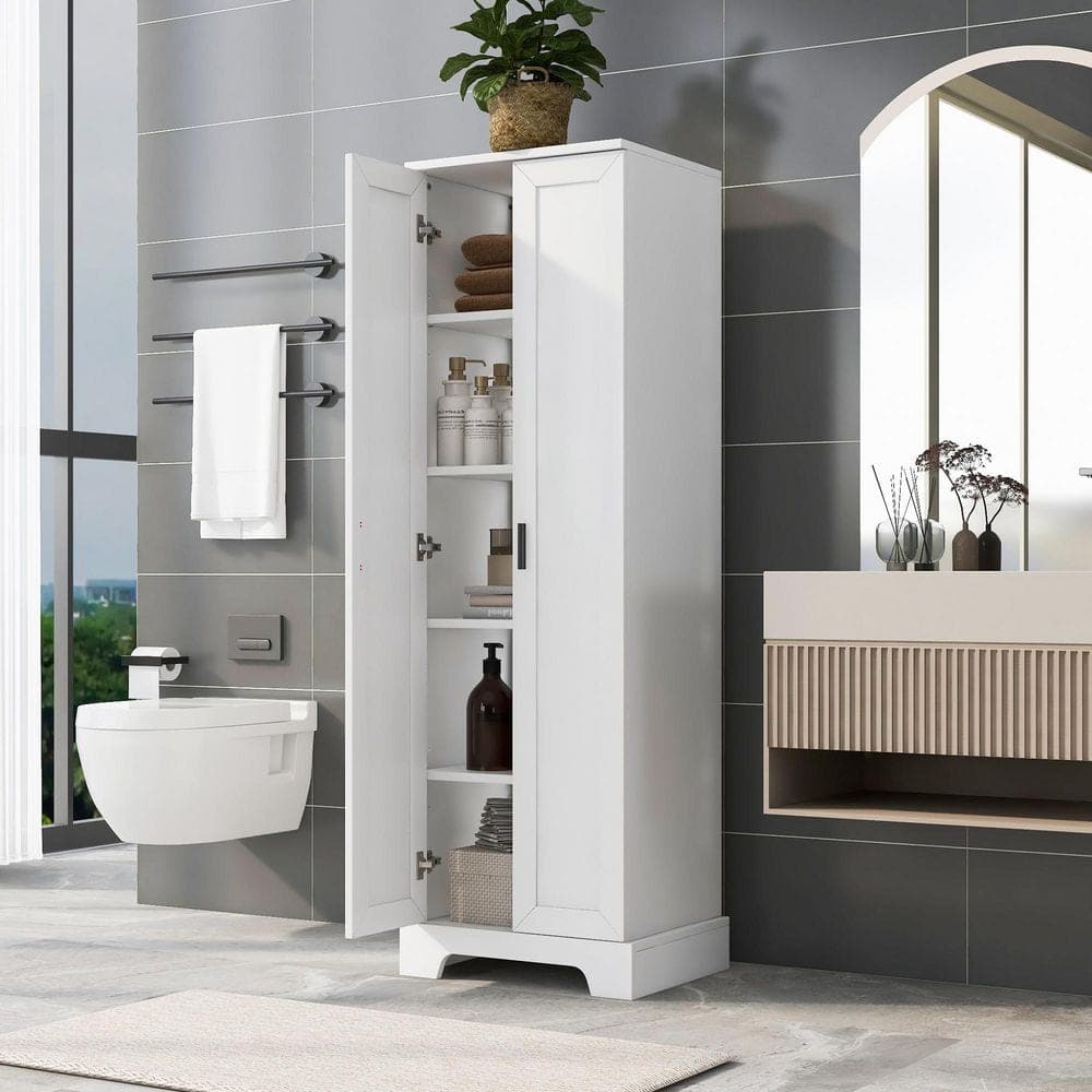 Runesay 16.9 in. W x 22.1 in. D x 71.2 in. H White Wood Freestanding Storage Linen Cabinet with 2-Door and Adjustable Shelves (1)
