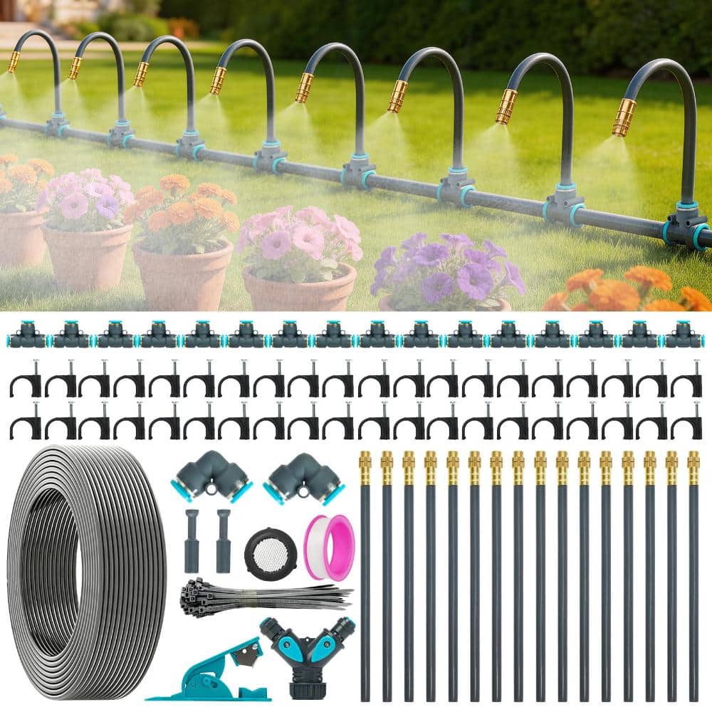 Unbranded 100 ft Drip Irrigation Kit with 360 Adjustable Brass Nozzles Black 82 Piece (1)