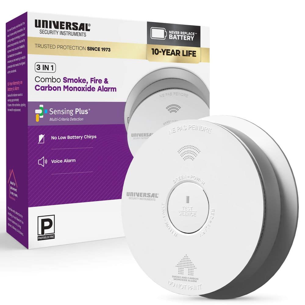 Universal Security Instruments 10-Year Combination Smoke and Carbon Monoxide Detector with Voice Alert and LED Warning Light