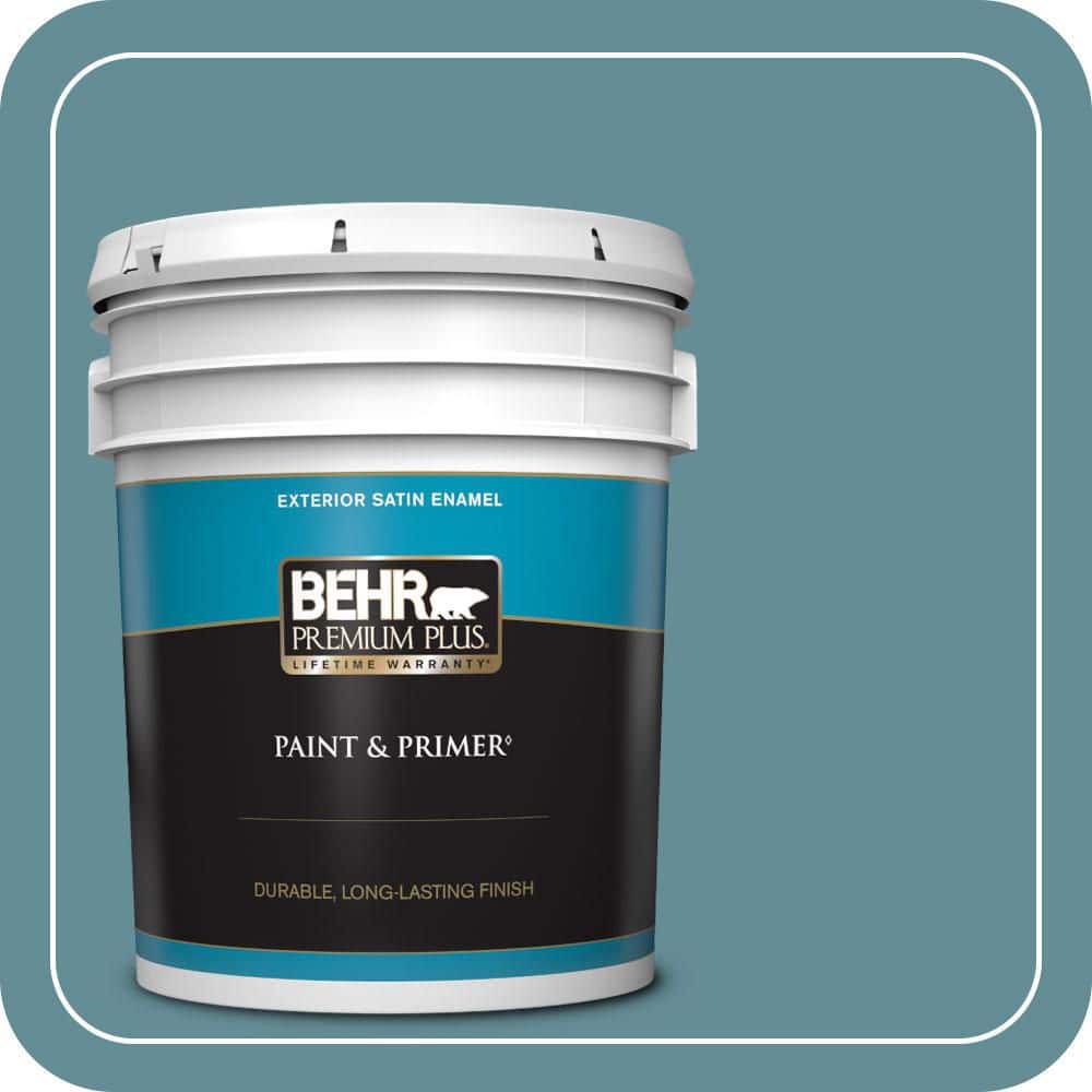 BEHR PREMIUM PLUS 5 gal. #S450-5 Oarsman Blue Satin Enamel Exterior Paint & Primer
