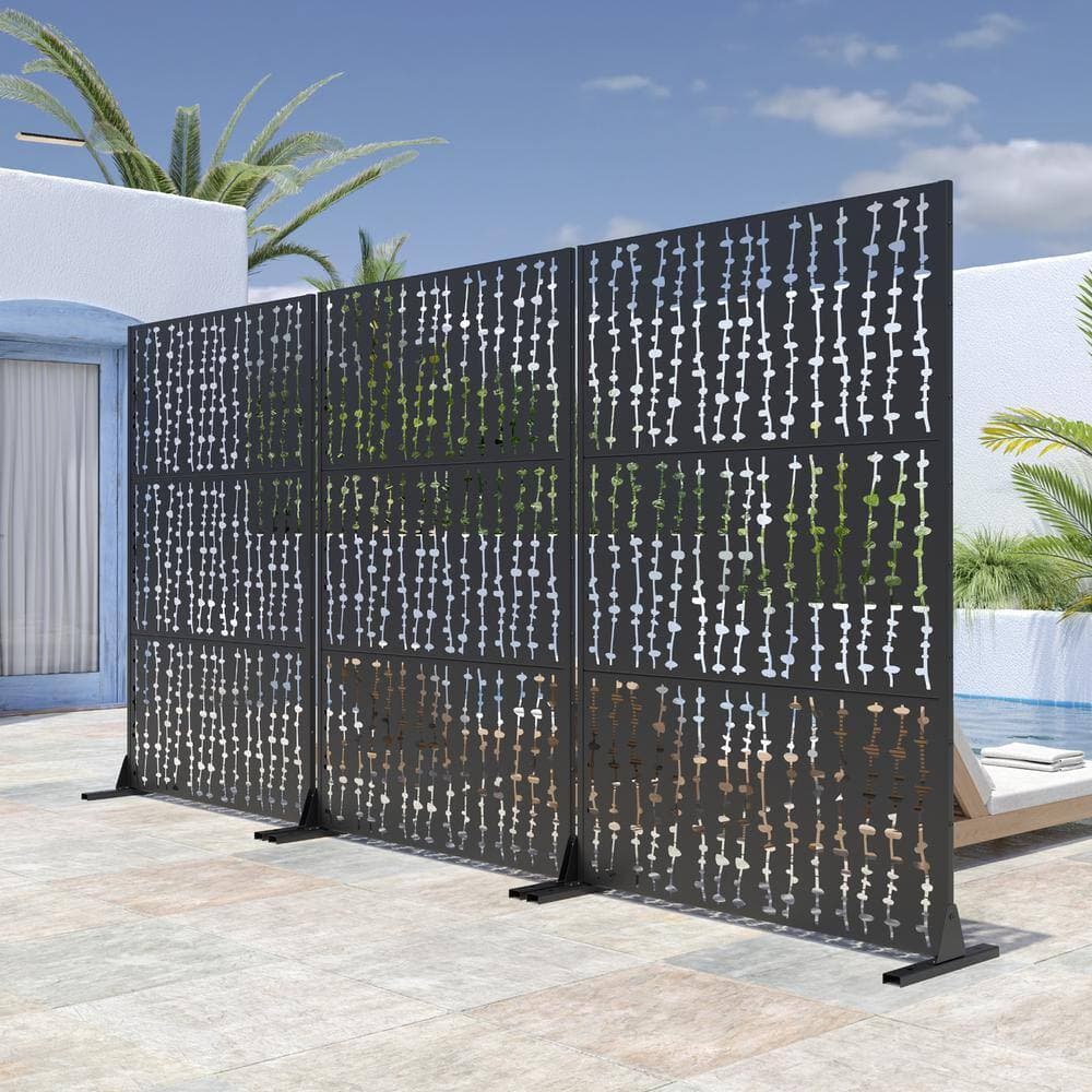Lirago 72 in. H x 47 in. W Outdoor Metal Privacy Screen Garden Fence Vine Pattern Wall Applique in Black (3)
