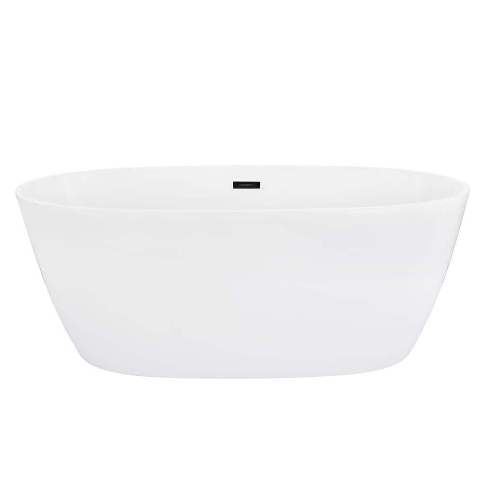 Altair Rauris 59 in. Acrylic Flatbottom Soaking Bathtub in Matte Black Feet/Overflow (1)