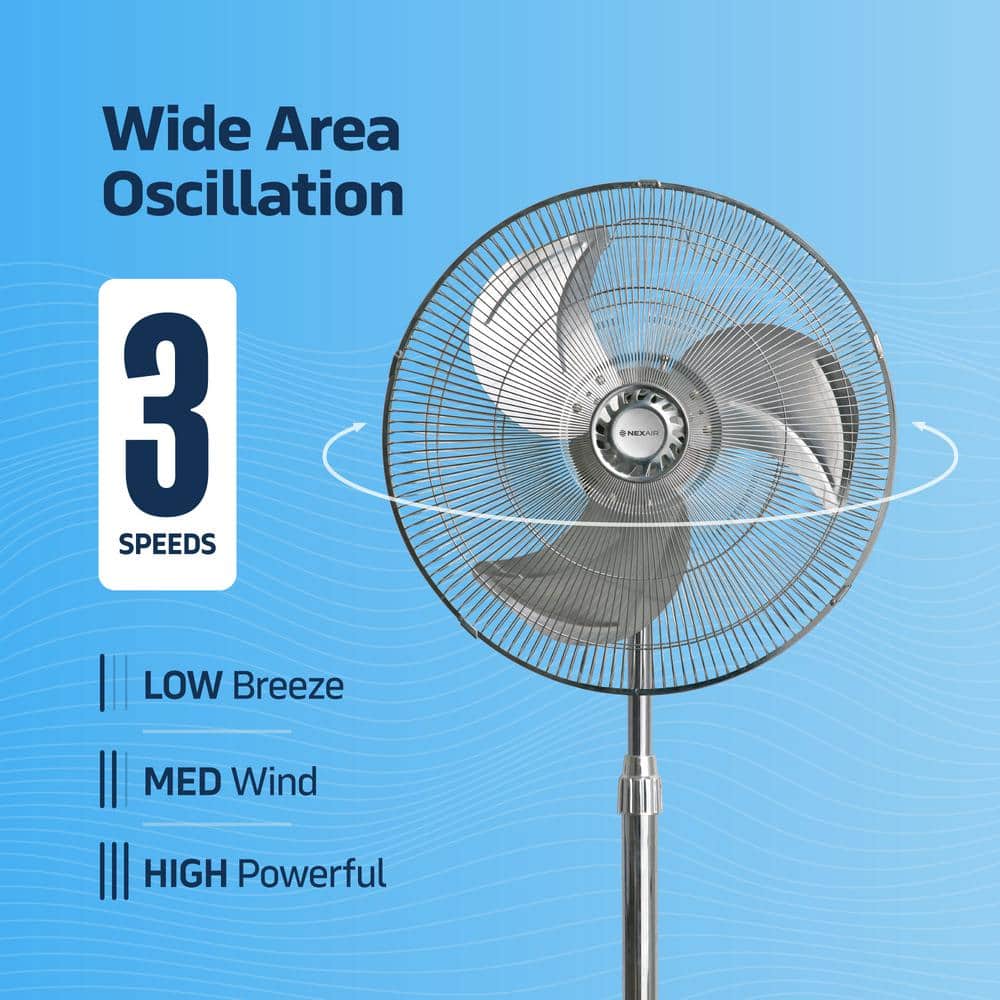 The Plumber's Choice 18 in. 3-Fan Speed High-Velocity Metal Stand up Fan Industrial Oscillating Pedestal in Black with Adj. Height 44"-57 in. (3)