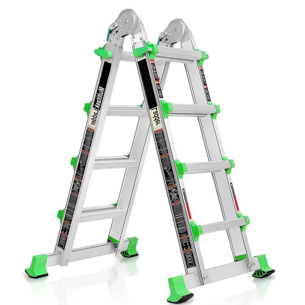 KIWDZFU 14 ft. Aluminum Multi Position Telescopic Ladder Type Anti-Slip Compact Folding 330 lb. for Home Stairs Roof Extension
