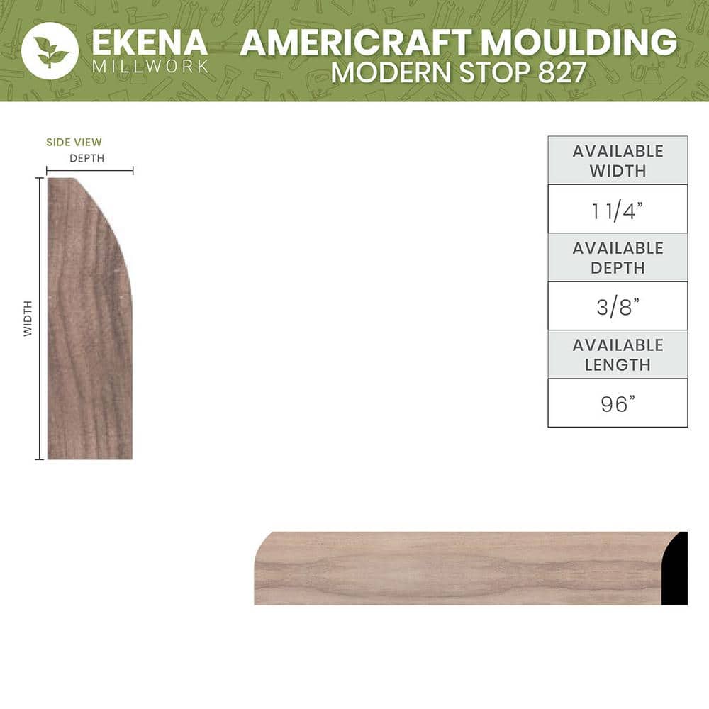 Ekena Millwork WM827 0.38 in. D x 1.25 in. W x 96 in. L Wood (White Oak) Modern Casing Moulding (2)