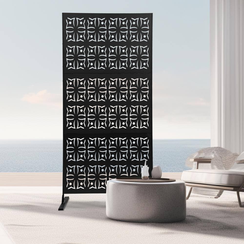 YIYIBYUS Black 6.2 ft. x 2.9 ft. Steel Outdoor/Indoor Decorative Privacy Panel Balcony Garden Privacy Screen (2)