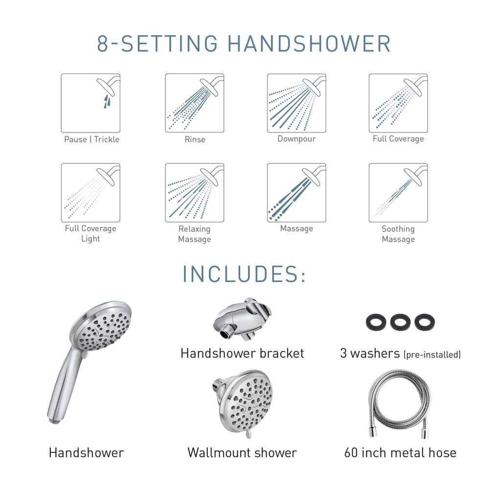 MOEN Attune 6-Spray Patterns, 4 in. Wall Mount Combo Handheld Showerhead in Chrome (4)