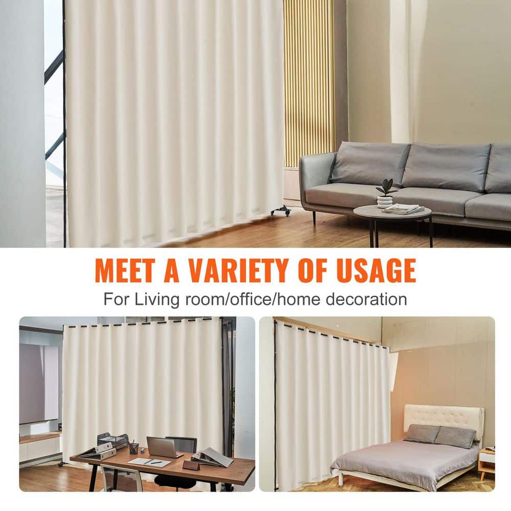 SKYSHALO Room Divider, Portable, with Wheels Curtain Divider Stand, Freestanding Room Privacy Screen, Beige, Composite (2)