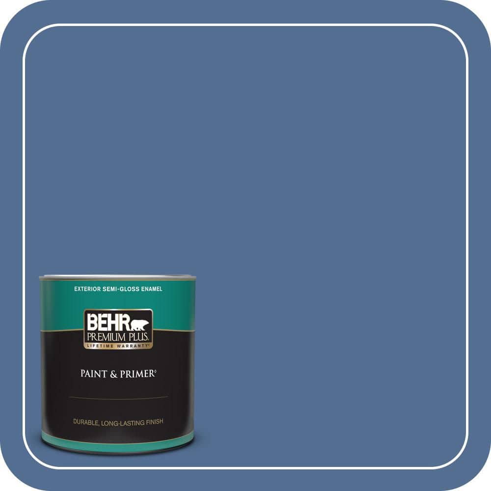BEHR PREMIUM PLUS 1 qt. #M530-6 Charter Blue Semi-Gloss Enamel Exterior Paint & Primer