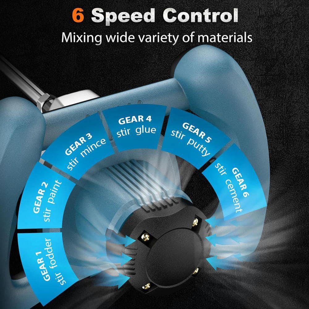 KIWDZFU 2400W Electric Concrete Cement Mixer Machine 6 Adjustable Speeds Handheld for Mixing Mud Cement Mortar Paint Blue (3)