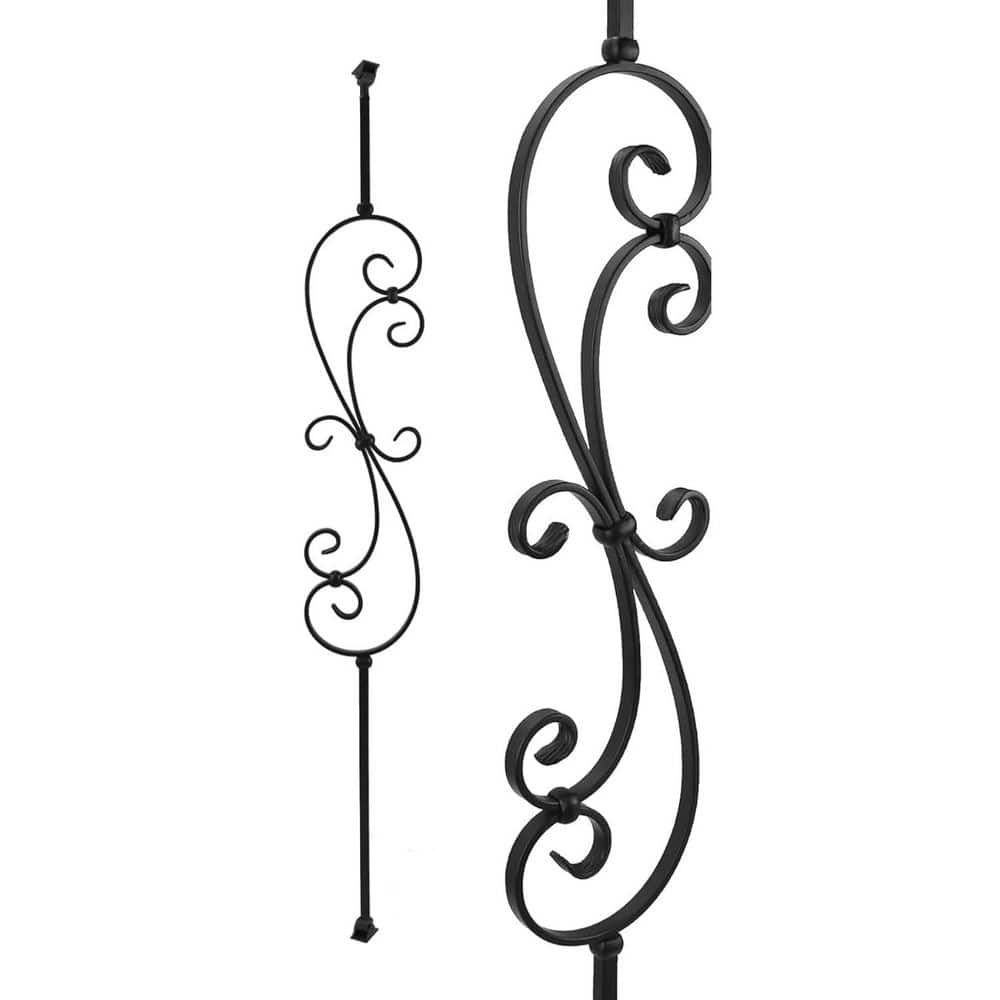 Afoxsos 44 in. H x 0.5 in. W Black Wrought Iron Stair Railing Kit Decorative Balusters for Staircase Interior 5-Pack Aluminum (1)