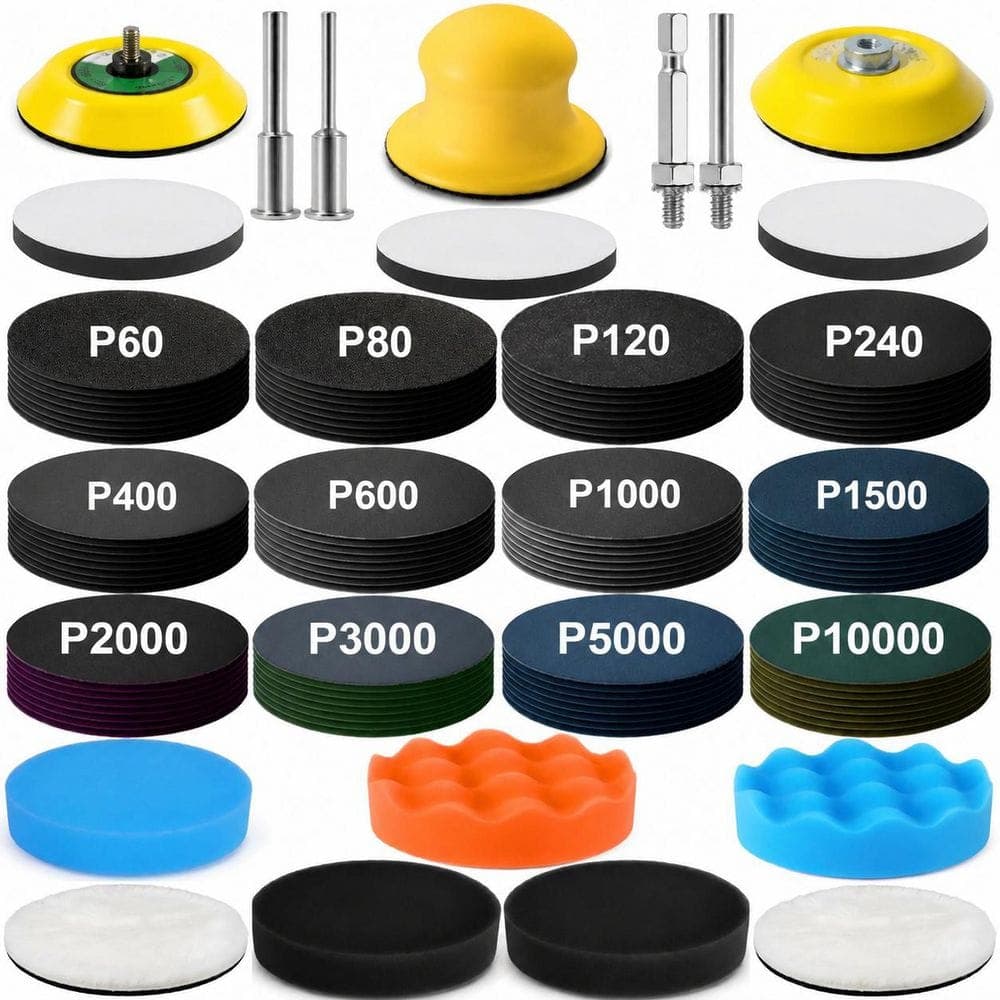 LAIFUCAM 3 Inch Sanding Disc Polishing Kit with 60-10000 Grit Wet Dry Sandpapers Wool Sponge Pads for Drill Rotary Tools 137pcs (1)