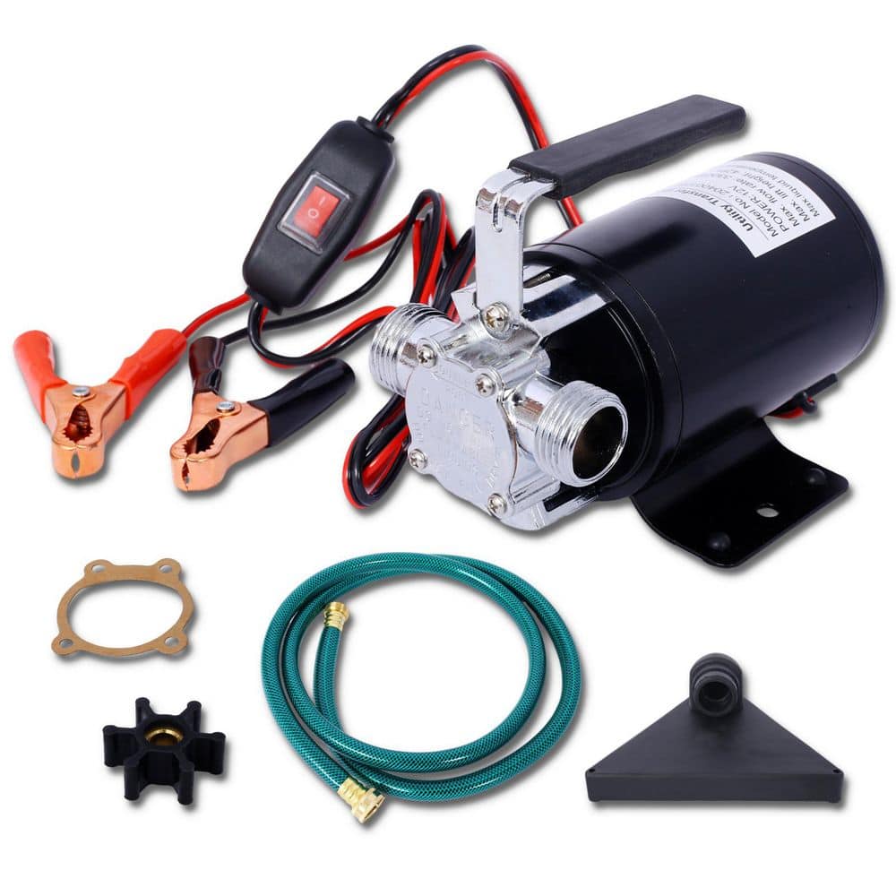 Tahanbath DC 12-Volt 1/10HP 330GPH Battery Powered Portable Electric Utility Sump Transfer Water Pump with Water Hose Kit Black