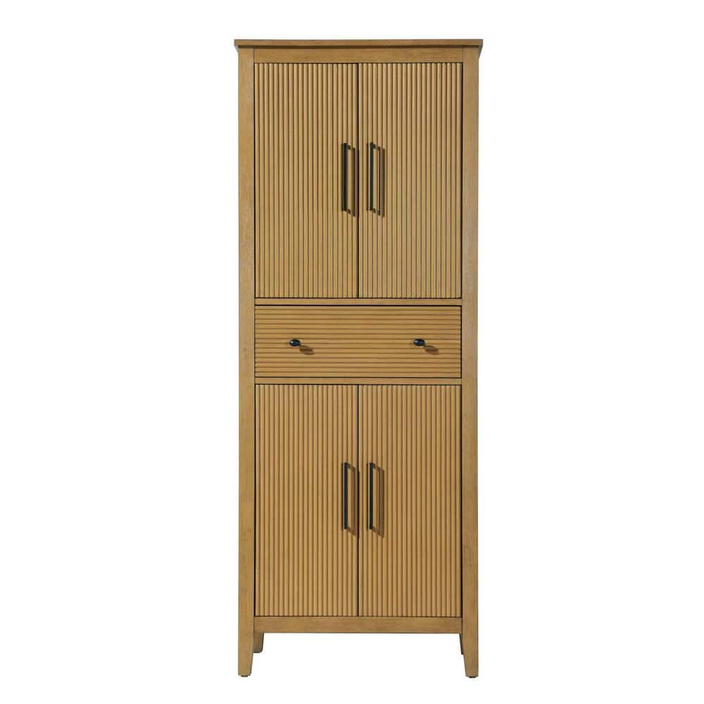 TIMELESS HOME 28 in. W x 18 in. D x 72 in. H Brown Freestanding Linen Cabinet in Honey Teak (1)