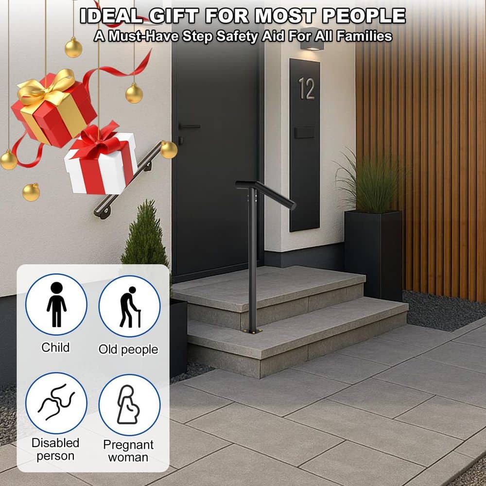 Unbranded 17.33 in. Carbon Steel Handrail for Cable Railing System Single Post Black Powder Coating for Outdoor Steps 1-Pack (3)