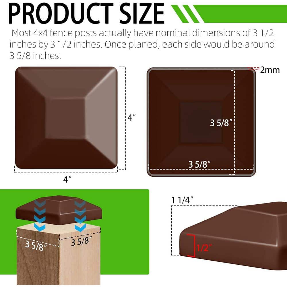 Afoxsos Brown Durable Plastic Wood Fence Post Caps Water-Proof UV-Proof Protects from Cracking Rotting (24-Pack) (2)
