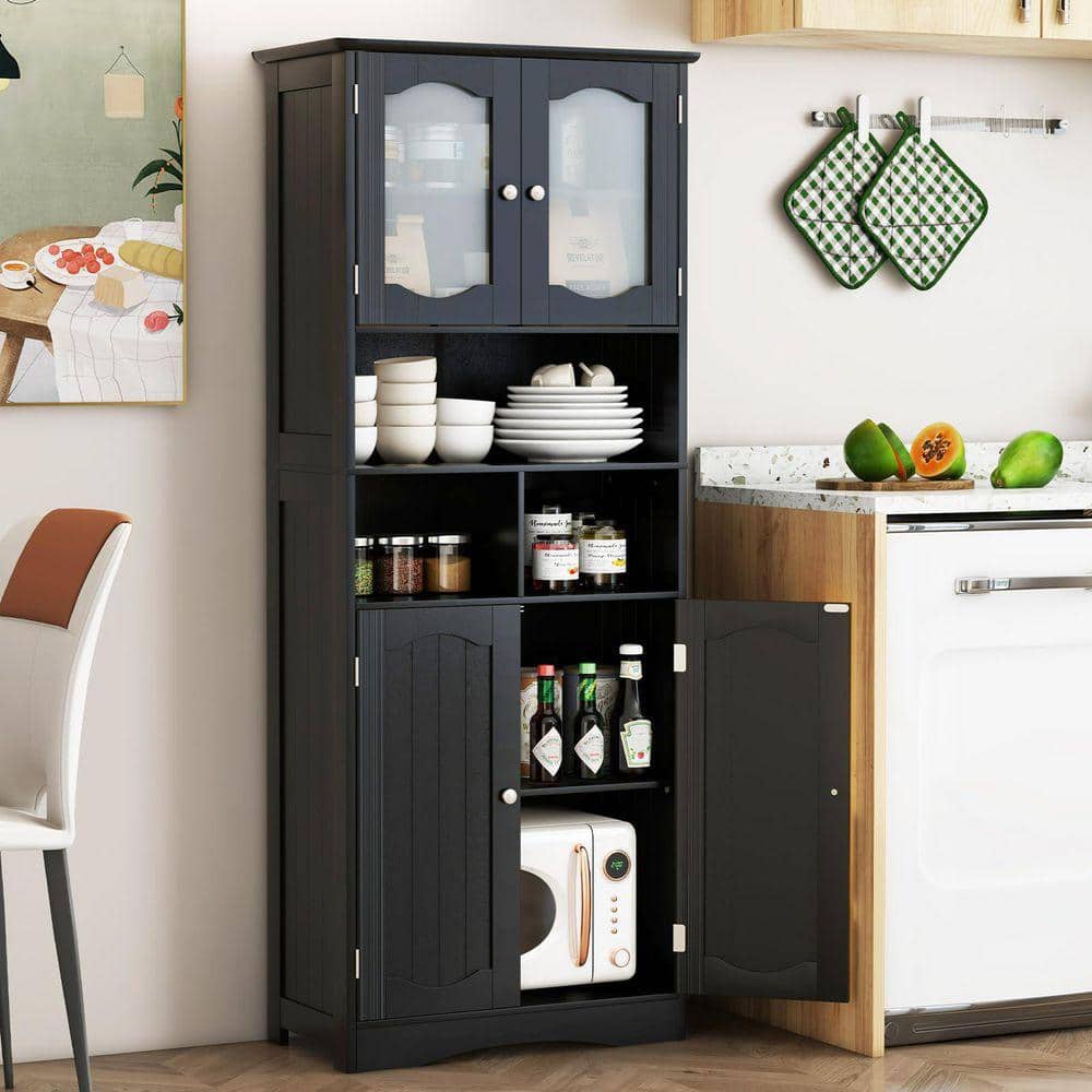 Volenca 24 in. W x 12 in. D x 59 in. H Black Freestanding Bathroom Linen Cabinet with Frost Glass Doors (2)