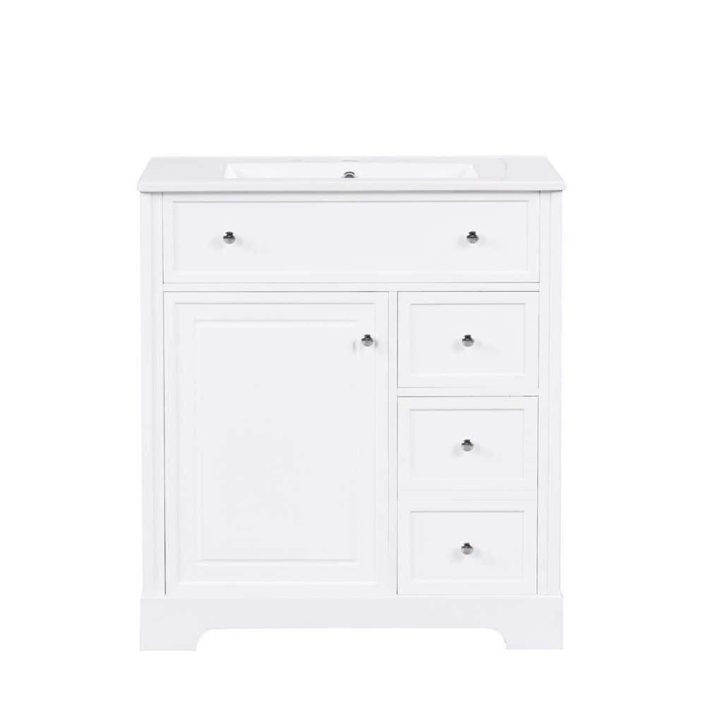 Unbranded New White 30 in. Wood+Ceramic Undermount Bathroom Sink with Freestanding Bathroom Vanity, 1-Door, 2-Drawers and Shelves (1)