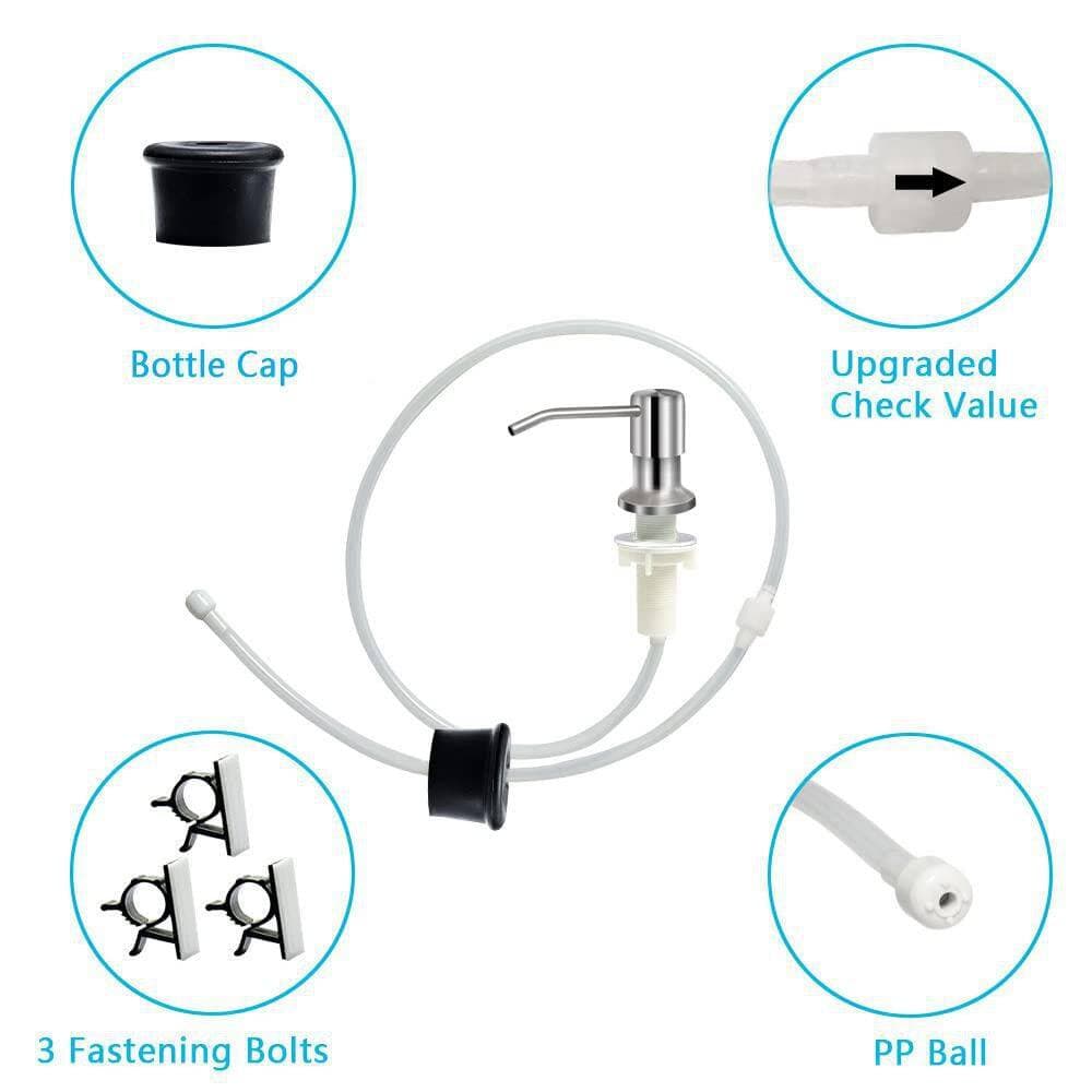 Wudkey Brushed Nickel Countertop Soap Dispenser for Kitchen Sink, with 47 in. Silicone Extension Tube to Reduce Refill Times (3)