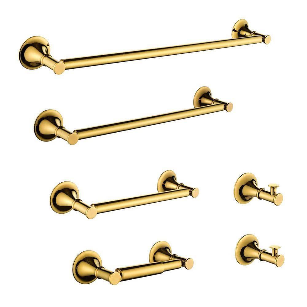 SANFANGIE WZ 6-Piece Bath Hardware Set with Mounting Hardware in Gold, Made of Brass (1)