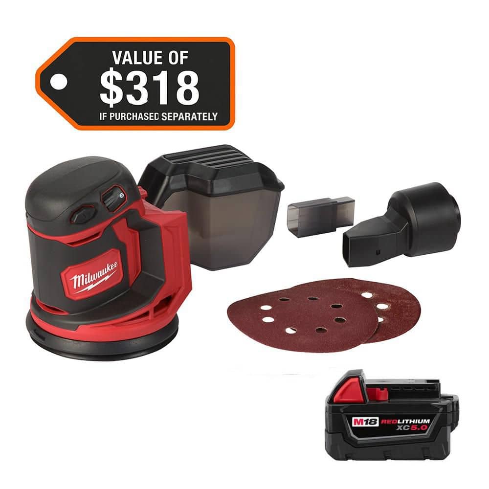 Milwaukee M18 18V Lithium-Ion Cordless 5 in. Random Orbit Sander with 5.0 Ah Battery