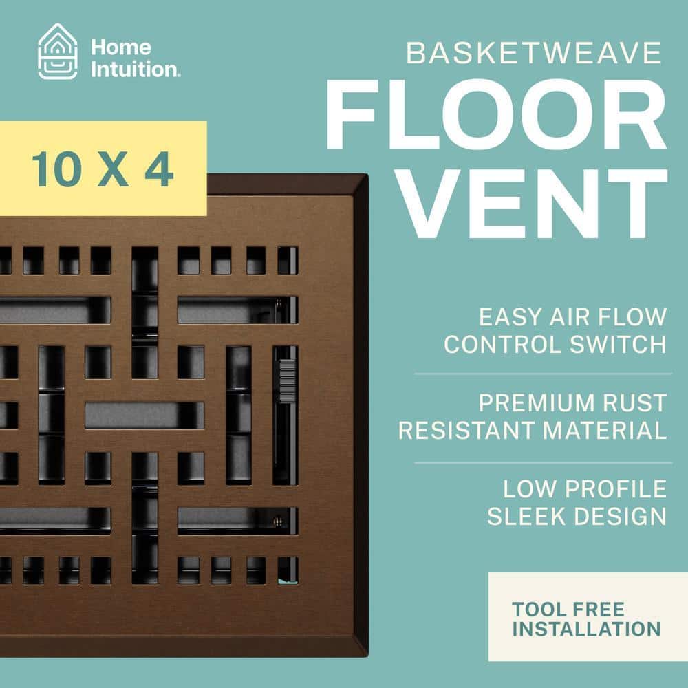 HOME INTUITION Basketweave 4 in. x 10 in. Decorative Floor Register Vent with Mesh Cover Trap, Oiled Bronze (2)