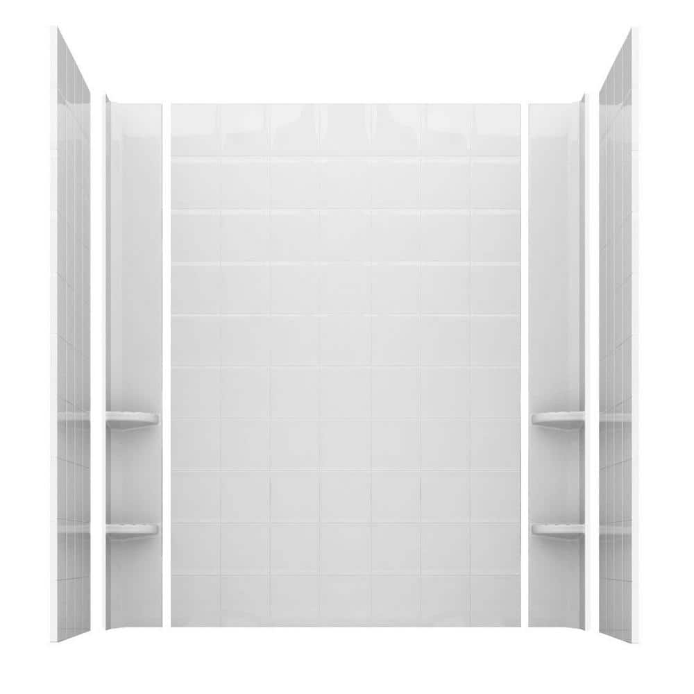 Universal Tubs Rampart 60 in. x 60 in. 4-Piece Glue Up  Acrylic Alcove Tub Surround with 6 in. Square Tiling in White (3)