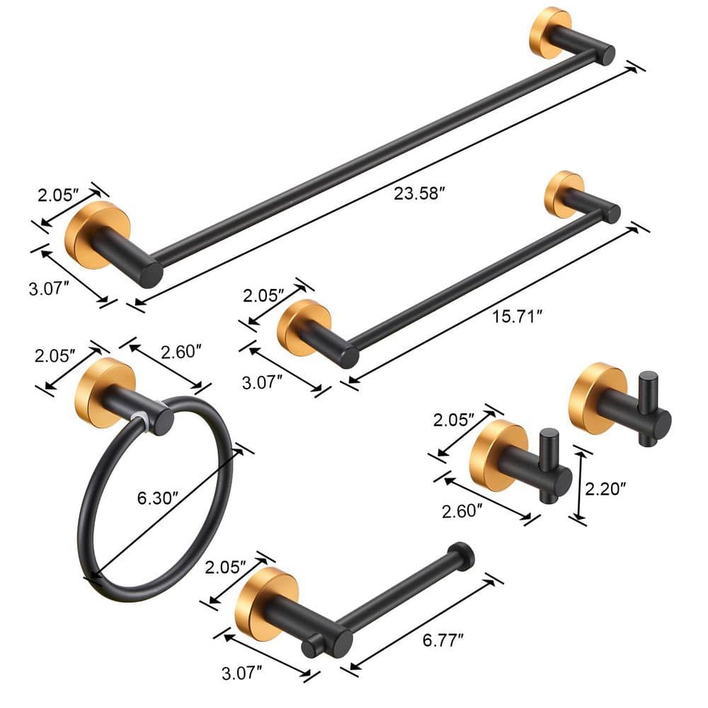 Unbranded ches Wall Mounted Thicken Space Aluminumm 6 PCS Towel Bar Black Gold (4)