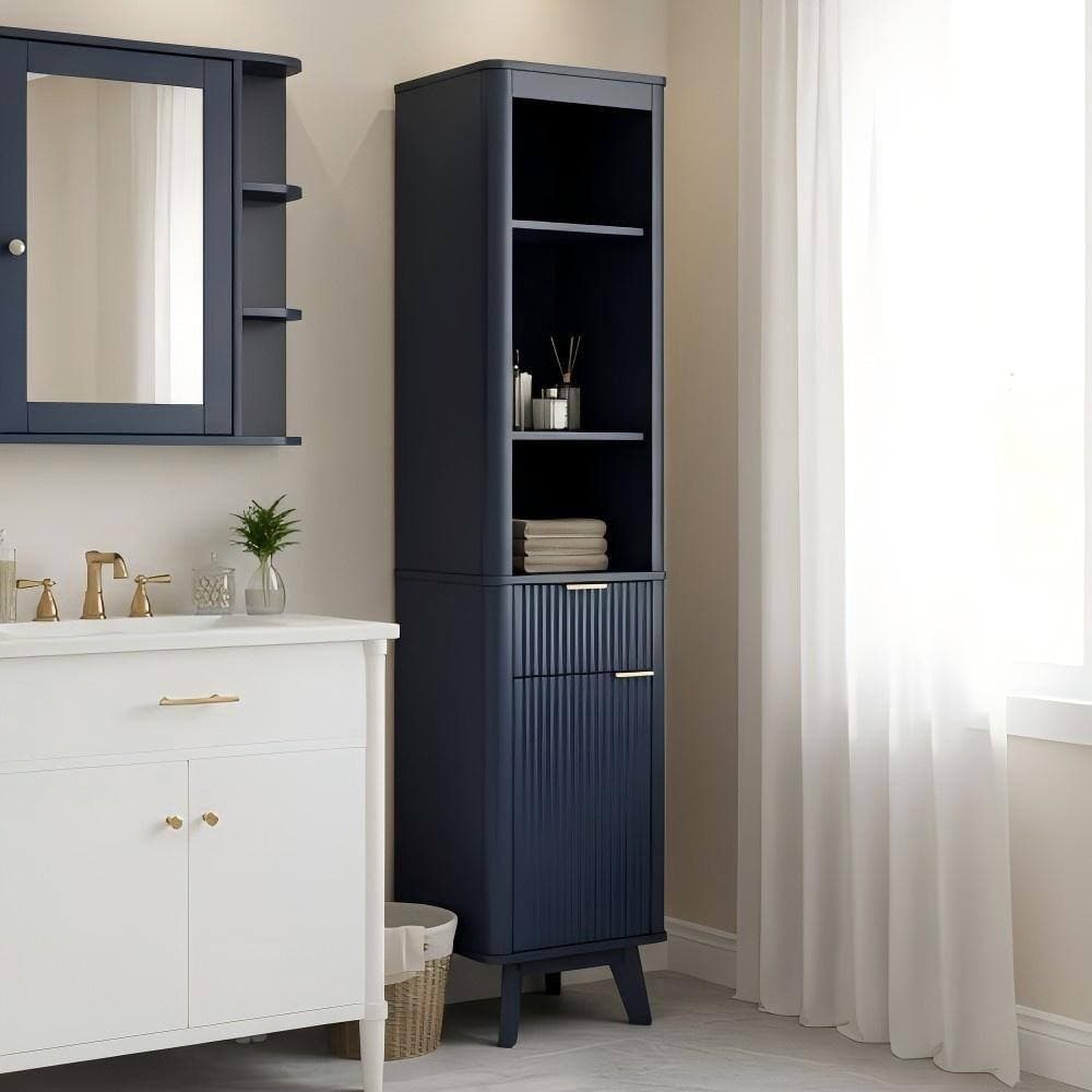 EPDXLXM 16 in. W x 12 in. D x 68 in. H Blue Linen Cabinet, Tall Bathroom Storage Cabinet with Drawers and Adjustable Shelf (2)