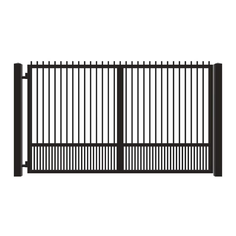 Unbranded Driveway Gate — Swing, Side, Finials, Puppy, Black — 130"W x 72"H (1)