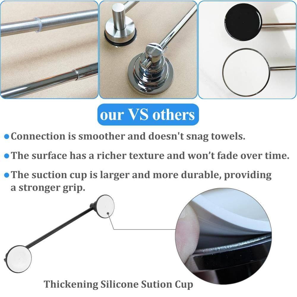 Numhew 17-29 in. Extendable Suction Cup Wall Mounted Towel Bar Black, Stainless Steel Bar for Smooth Surface, 15 lb. Load (4)