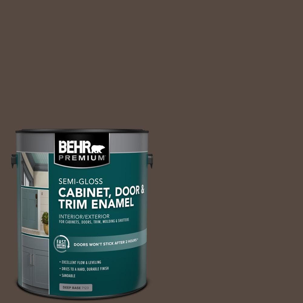 BEHR PREMIUM 1 gal. #N210-7 Havana Coffee Semi-Gloss Enamel Interior/Exterior Cabinet, Door & Trim Paint (1)