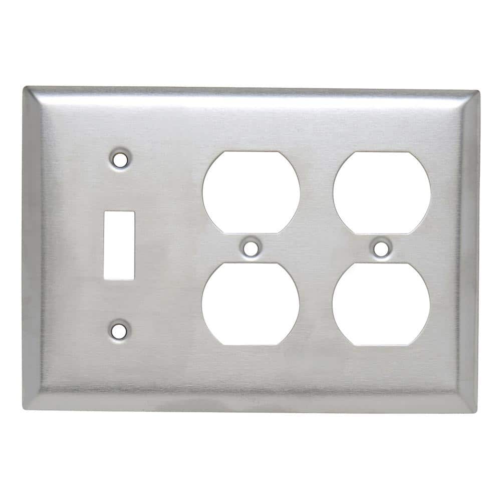 Legrand Pass & Seymour 302/304 S/S 3 Gang 2 Duplex 1 Toggle Wall Plate, Stainless Steel (1-Pack) (1)