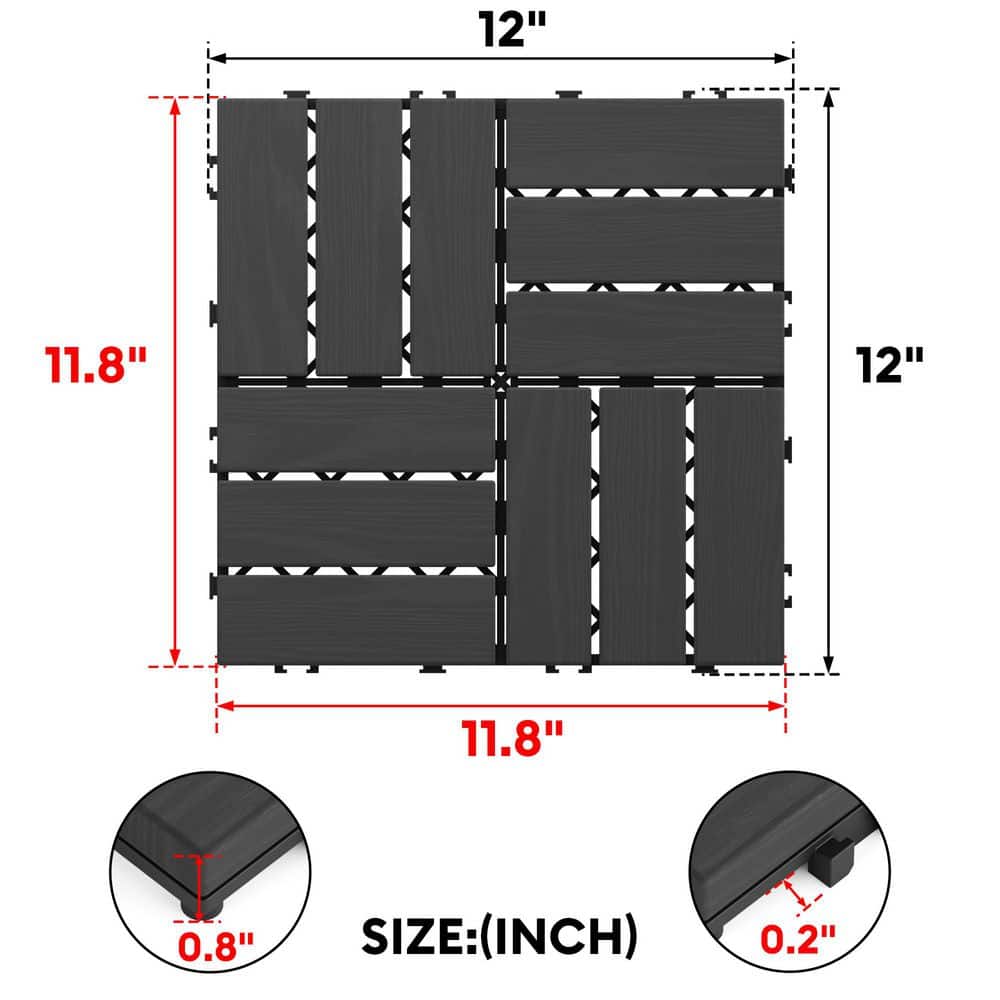 GOGEXX 1 ft. x 1 ft. Interlocking Solid Fir Wood Composite Deck Tile Flooring Tile in Gray (30 Per Set) (2)