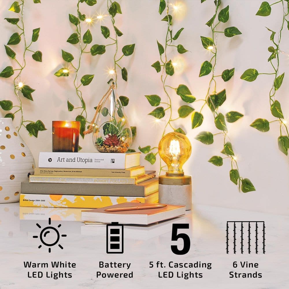 Unbranded 66-Light 3.5 ft. x 5 ft. Indoor Battery Operated Integrated LED Curtain Vine String Light (4)
