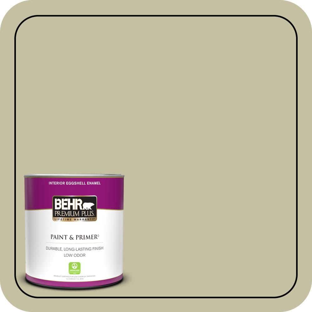 BEHR PREMIUM PLUS 1 qt. #S350-3 Washed Olive Eggshell Enamel Low Odor Interior Paint & Primer