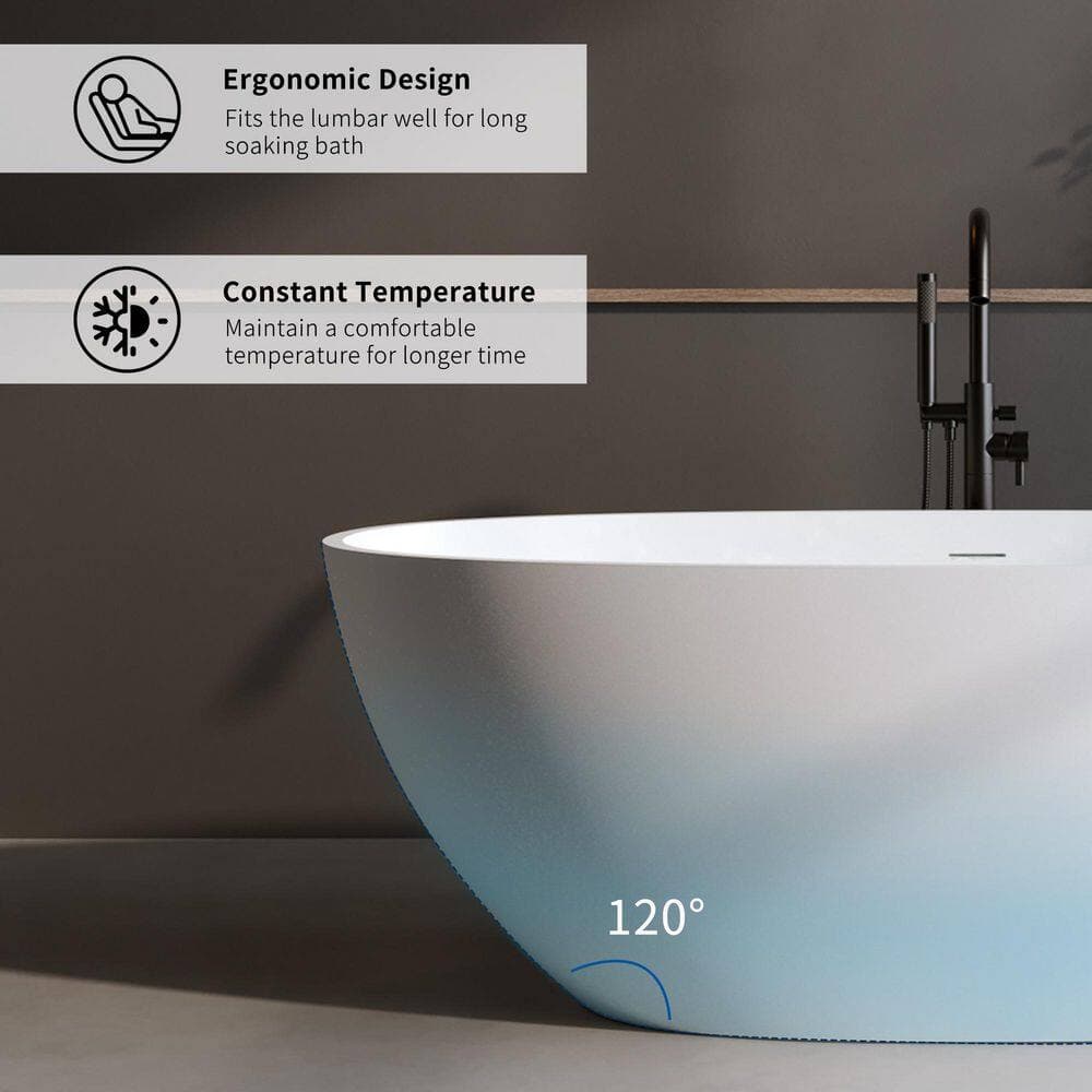 LIVACA Solid Surface 70.8 in. x 31.1 in. Soaking Bathtub with Center Drain in Matte White (2)