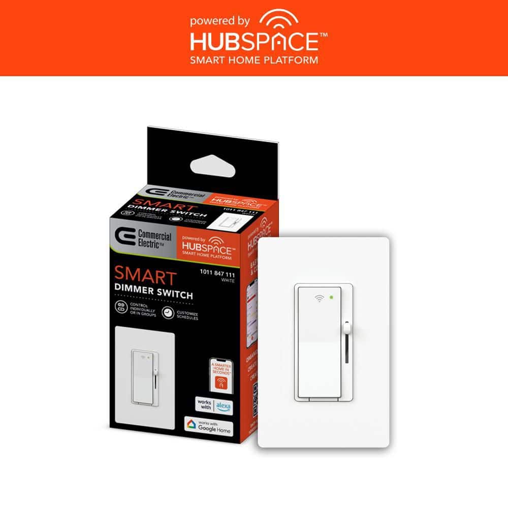 Commercial Electric White Smart Paddle Dimmer for CFL, Halogen, Incandescent, LED, 1-Pack Powered by Hubspace (1)