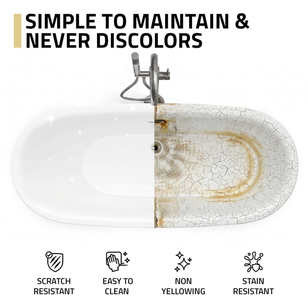 ANZZI Ami 59 in. x 30 in. Freestanding Soaking Bathtub in White with Center Drain & 2-Handle Nickel Freestanding Tub Faucet (3)