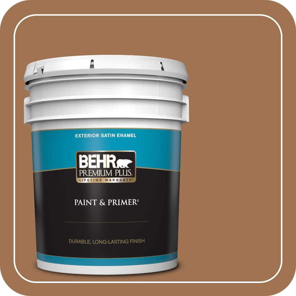 BEHR PREMIUM PLUS 5 gal. #S240-6 Ranch Brown Satin Enamel Exterior Paint & Primer